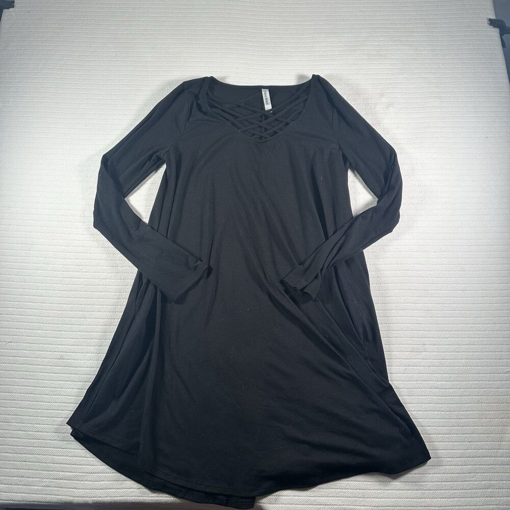 Zenana Premium Women’s Size Large Black Criss Cross V-Neck Long Sleeve Dress